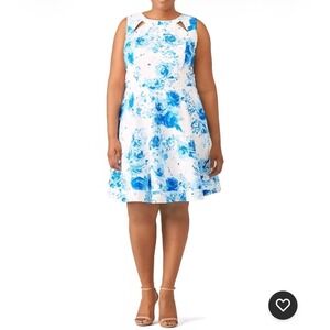 Jay Godfrey Nordstroms sz 18W Blue White Floral Fit Flare Dress Cottage Fairy